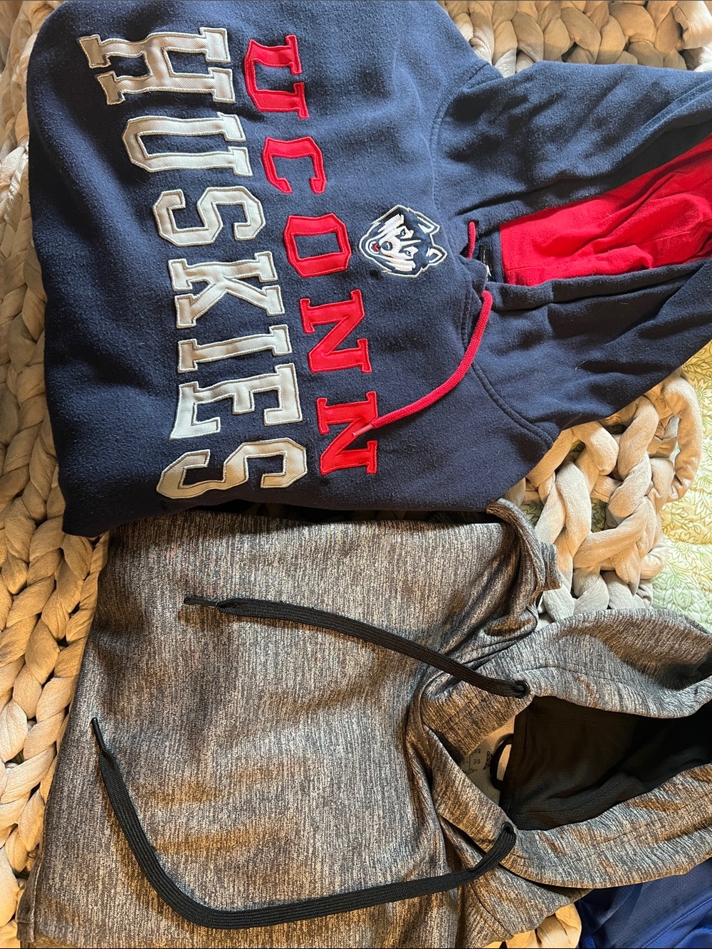 UConn Huskies Navy Red Hooded Sweatshirt and grey adidas hoodie bundle